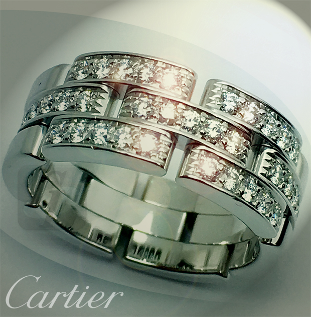 【Cartier】カルティエ 18KWG ダイヤモンド マイヨン パンテール ファインリング 3連ハーフパヴェはそれひとつで指先を美しく彩る優れたマストアイテム