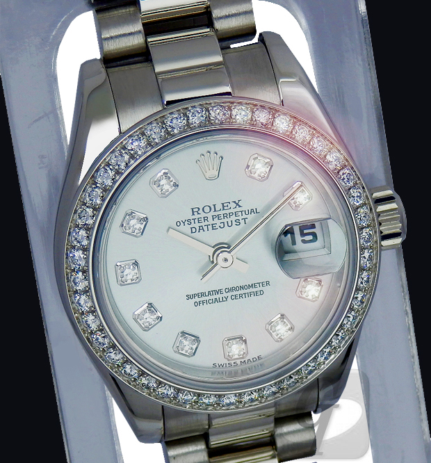 【ROLEX】DATEJUST LADY 179136G ロレックス デイトジャスト レディ 10Pダイヤ アイスブルー文字盤 ダイヤベゼル は女性に贈るプレゼントに最適なフラッグシップモデル
